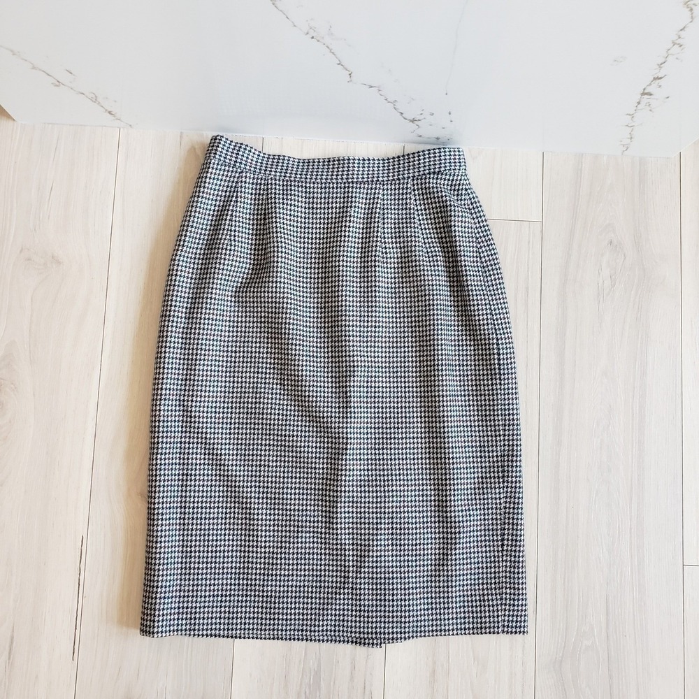 Brooks Brothers Skirt Womens 10 Houndstooth‎ Wool Pencil Midi Talon Made in USA